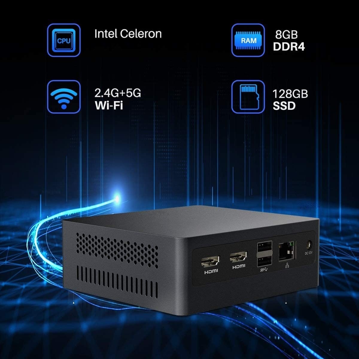 MB25 Mini PC Windows 10 Intel Celeron J4115 with 8GB DDR4/ NVMe M.2 128GB SSD with Triple Display 4K@60Hz