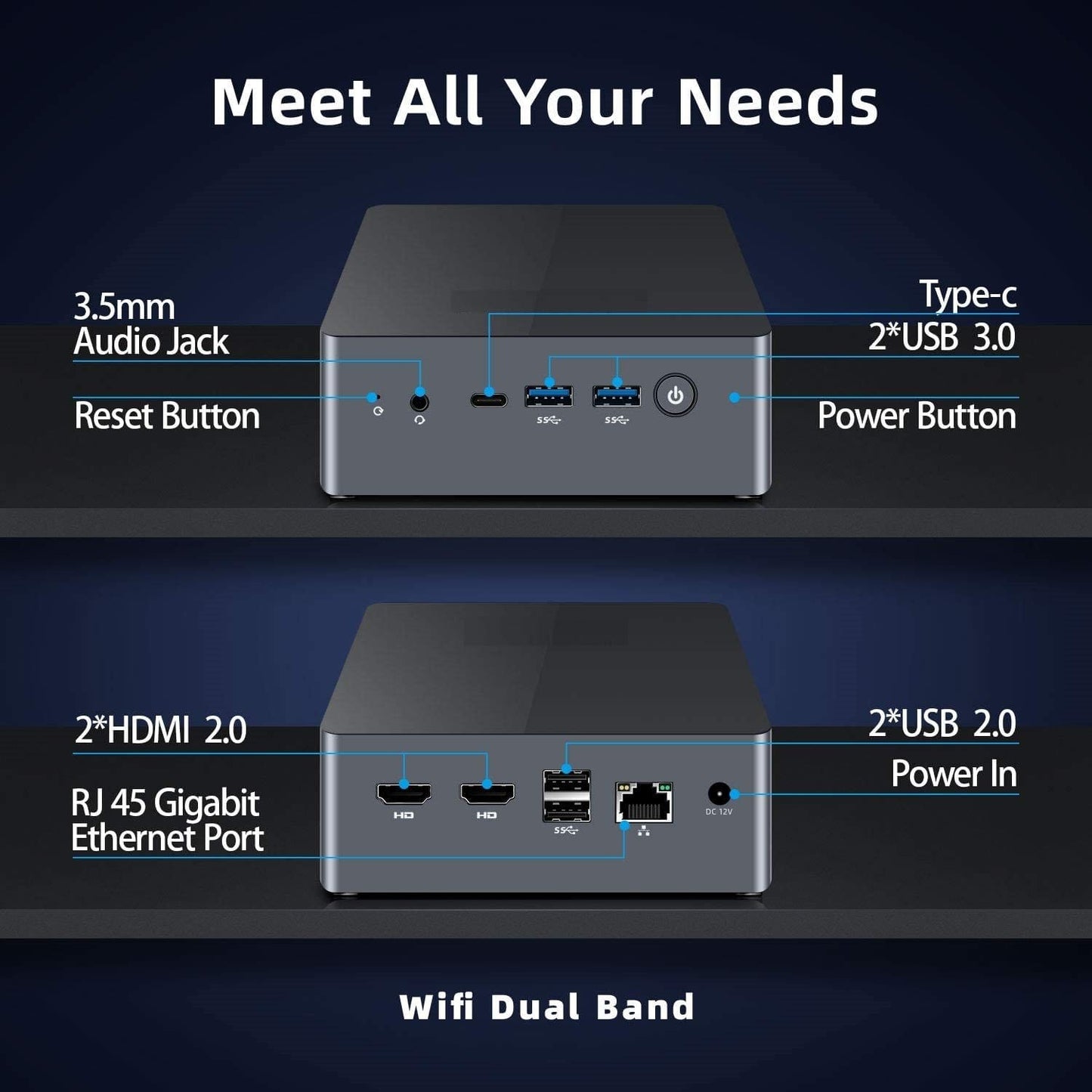 MB25 Mini PC Windows 10 Intel Celeron J4115 with 8GB DDR4/ NVMe M.2 128GB SSD with Triple Display 4K@60Hz