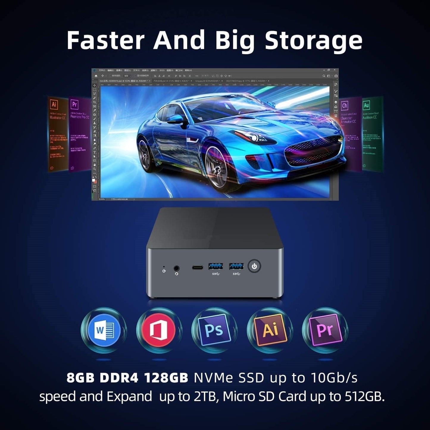 MB25 Mini PC Windows 10 Intel Celeron J4115 with 8GB DDR4/ NVMe M.2 128GB SSD with Triple Display 4K@60Hz