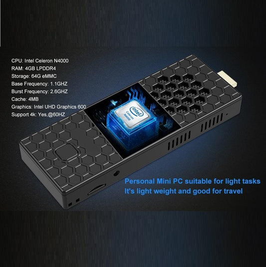 Mini PC Stick Windows 10 Pro Intel Celeron N4000 4GB DDR4, 64GB eMMC