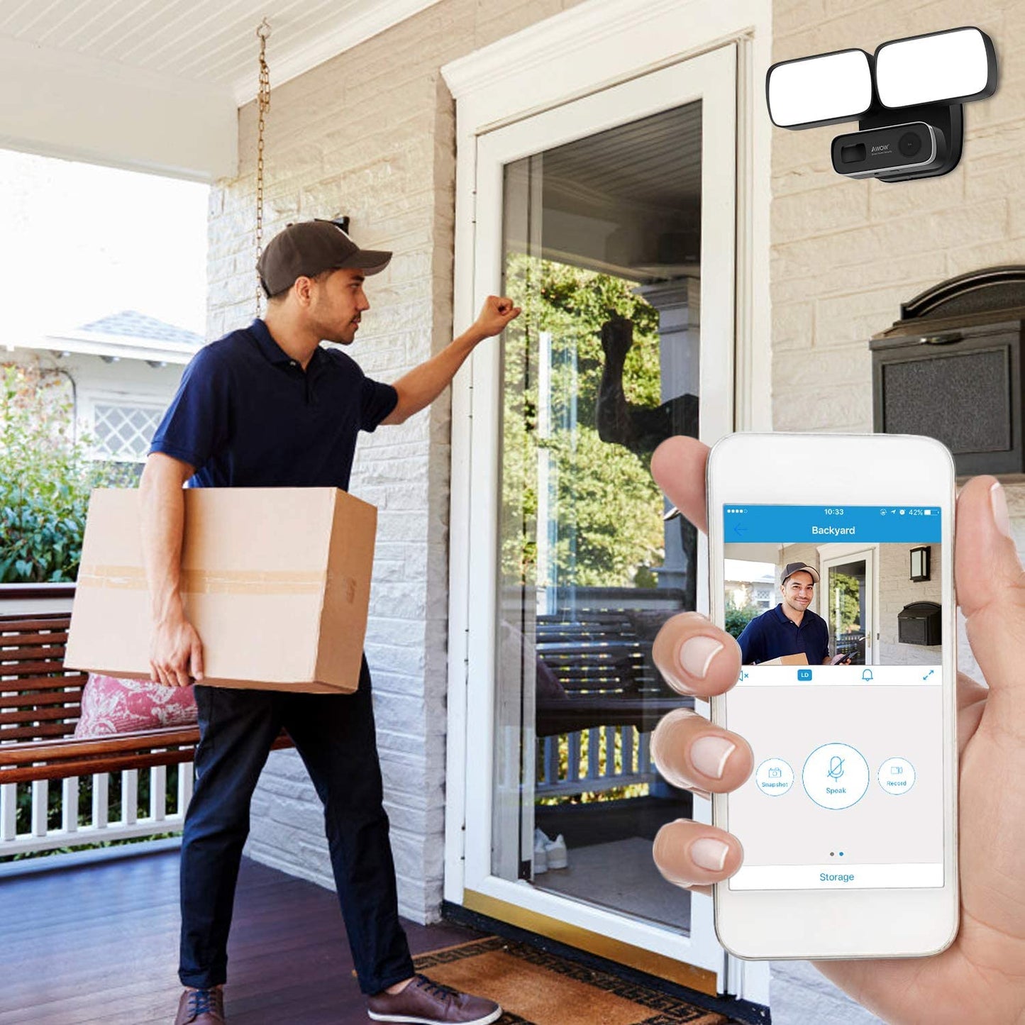 Floodlight Camera, Surveillance Security Camera 1080P WiFi with Two-Way Audio/IP65 Waterproof/PIR Motion-Detection/Phone Push and Siren Alarm/Night Vision (Black)