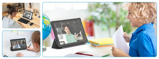 Students using customized Android tablets for e-learning