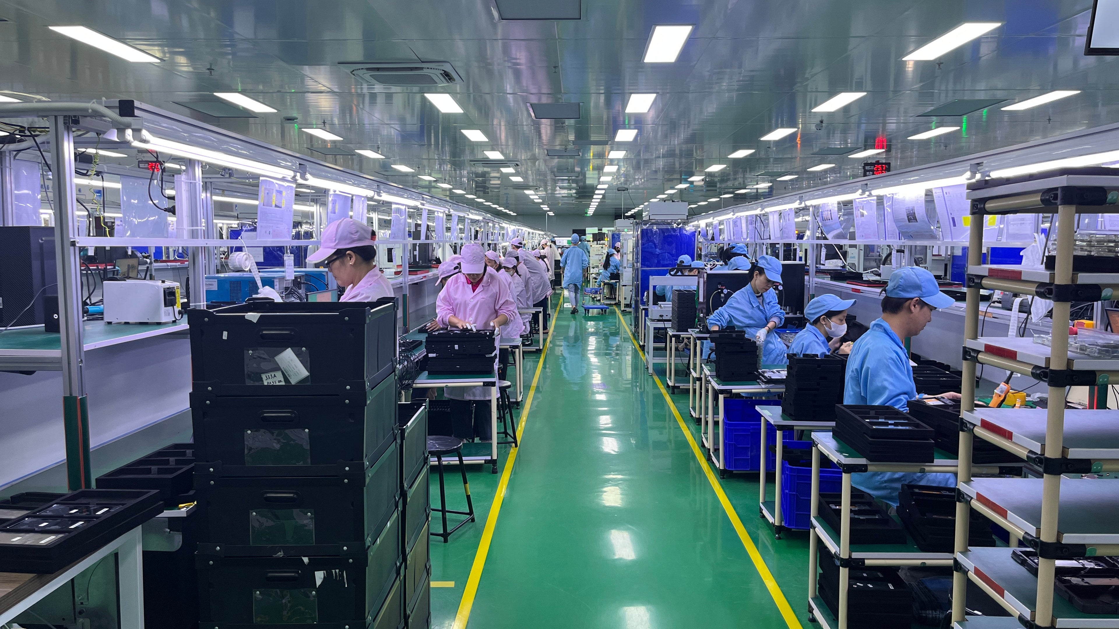 Factory floor with workers in a manufacturing setting