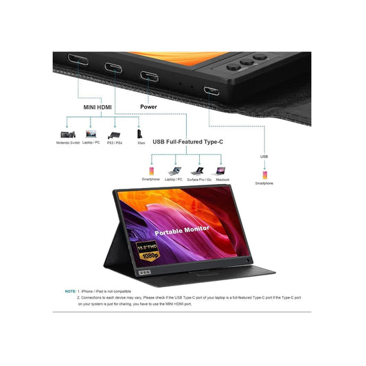 CQP158 Portable Monitor 15.8 inch gaming monitor FHD 1080P IPS Laptop Monitor with HDMI/USB-C for laptop