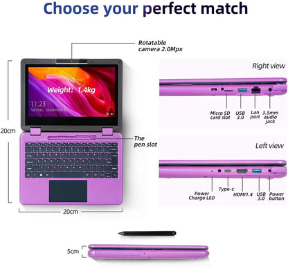 CQG1106Y 11.6 inch 2-IN-1 Laptop YOGA FHD 8GB RAM 256GB SSD integrated with Stylus Purple color