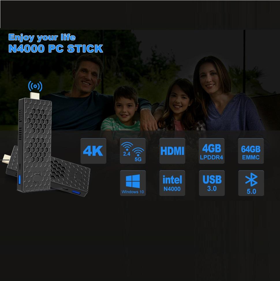 Mini PC Stick, Intel Celeron N4000 Compute Stick Windows 10 Pro, 4GB D –  NIPOGI